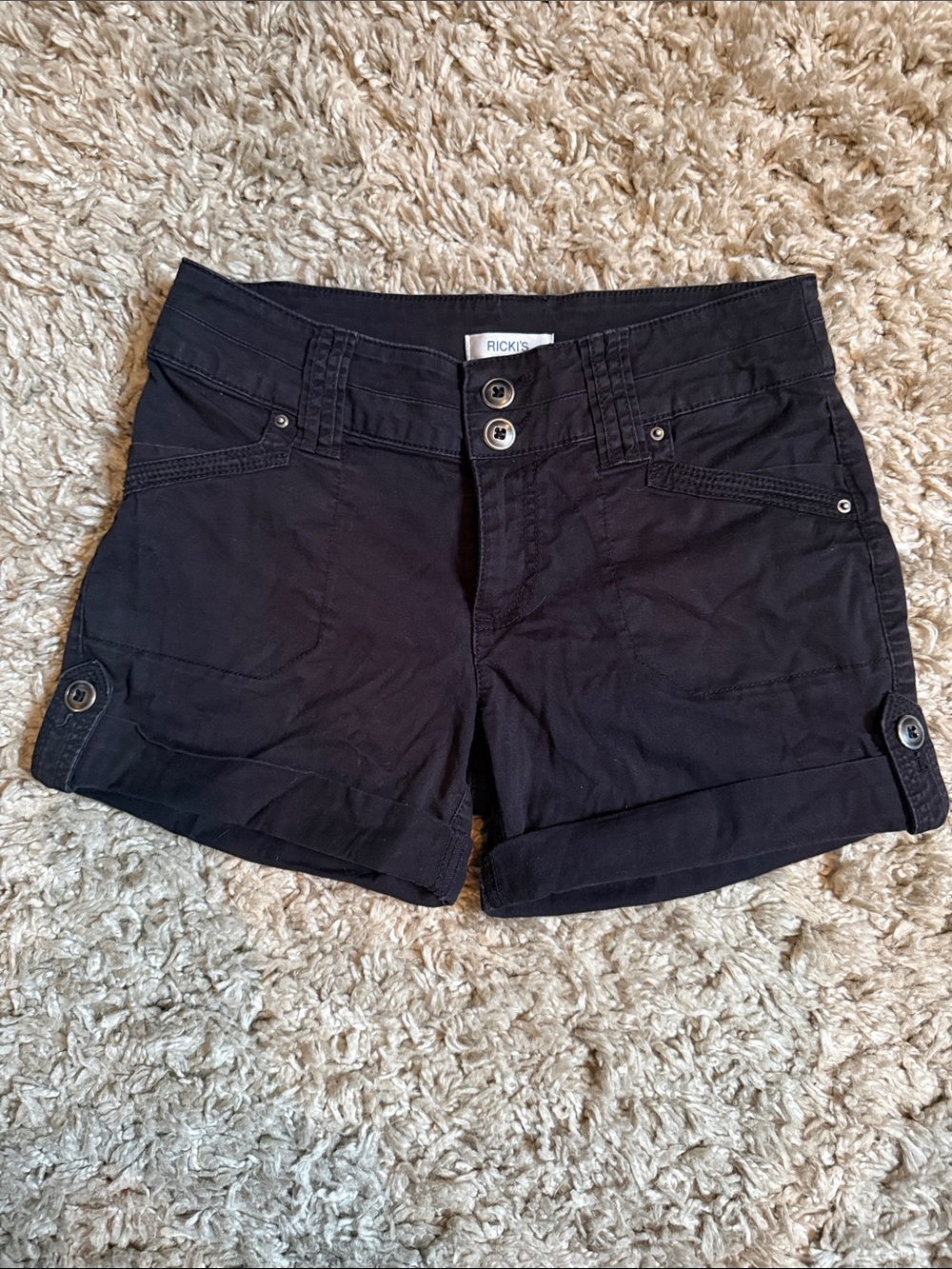 Ricki's Black Utility Cargo Shorts with Fold-Cuff Details - Size 0